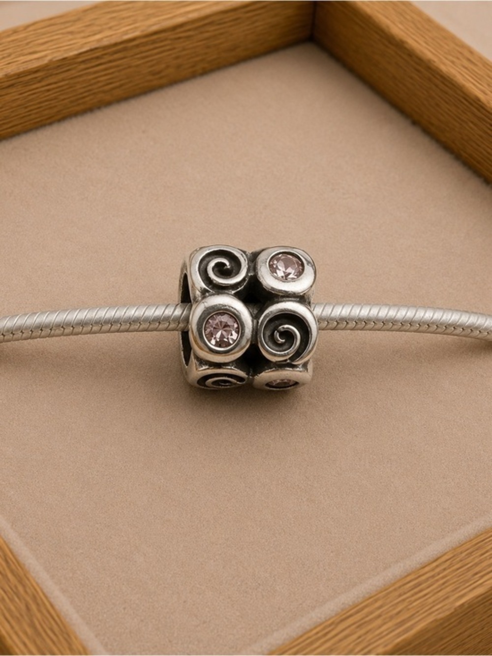 Pandora Fantasy Swirls Pink Crystal Stepping Stones Charm Bead.925 ALE #230